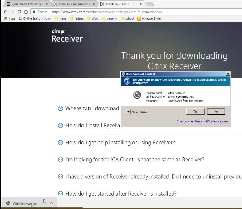 verifying install citrix receiver